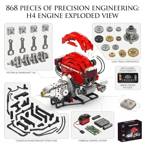 H4 Engine Model Kit, 868 Pieces, Motorized Working Engine