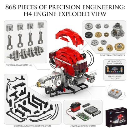 H4 Engine Model Kit, 868 Pieces, Motorized Working Engine