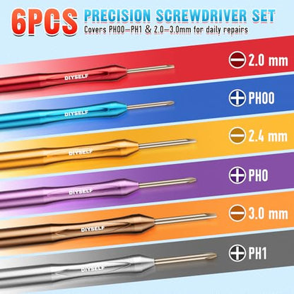 DIYSELF Small Screwdriver Set with Case, 6PCS Magnetic Eyeglass Repair Kit - color: Multicolor