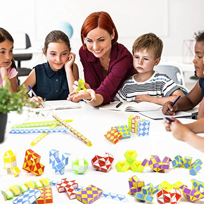 24 Pack 24 Blocks Mini Fidget Snake Cube Mini Twist Puzzle Cubes Magic Speed Cubes Toy for Kids Party Bag Fillers, Party Supplies - style: 24PCS-8 Colors