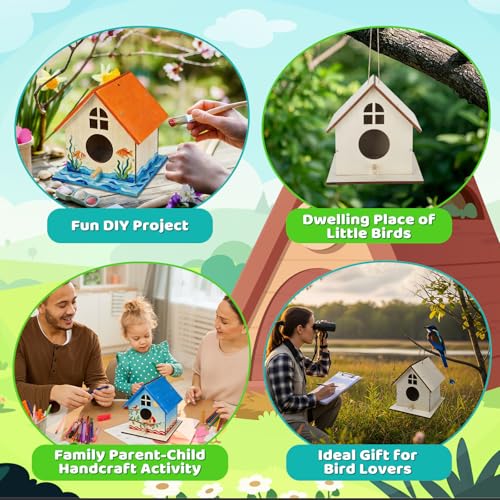 6 Pack Wooden DIY Birdhouse Kit for Kids Adults, Thickened Double-Layer Wood with Screwdrivers, Nails, Ropes, Easy Build & Paint Arts and Crafts Set for Backyard Garden Bird Watching - style: 6 Pack
