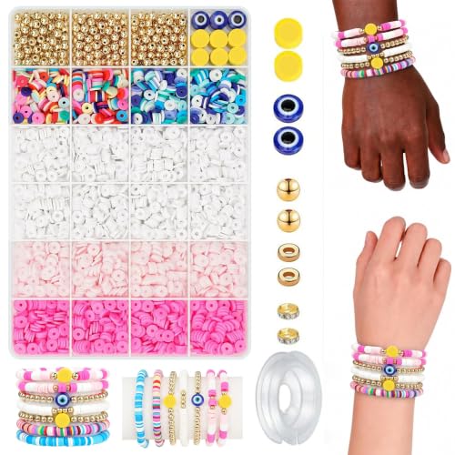 DIY Bead Bracelet Making Kit – Colorful Clay Beads Set with Gold Beads,Polymer Heishi Beads Charms – Jewelry Making Supplies for Crafting, Handmade Accessories & DIY Projects - color: style 06