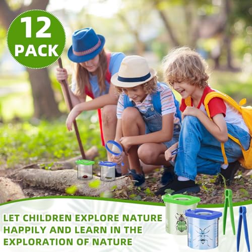 Halloscume 12 Pack Insect Bug Viewer for Kids with Tweezers Magnifying Insect Box Insect Observation Kit Bug Catcher Bug Container Insect Cage Bug Jar for Science Nature Exploration Collecting Kit