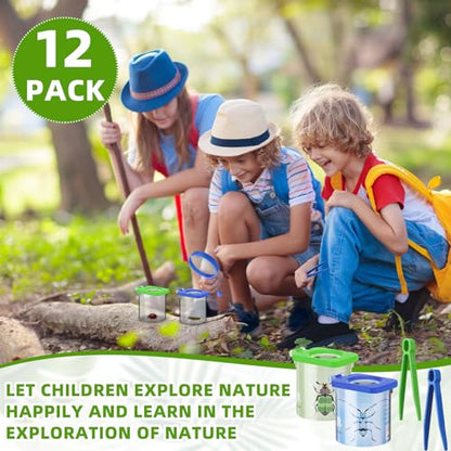 Halloscume 12 Pack Insect Bug Viewer for Kids with Tweezers Magnifying Insect Box Insect Observation Kit Bug Catcher Bug Container Insect Cage Bug Jar for Science Nature Exploration Collecting Kit