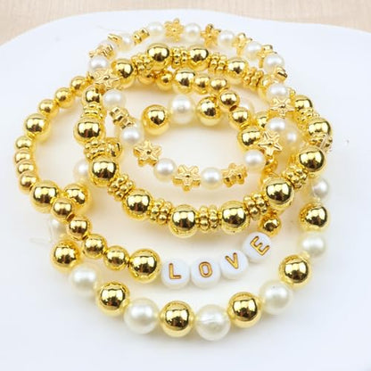 Hpebl Ivory Pearl Bracelet Beads Kit Gold Beads for Bracelets for Adult - color: 03-Gold & Off-White