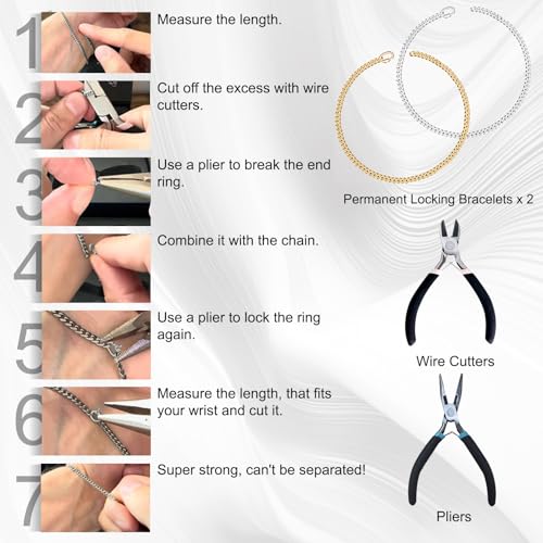 ABYST Permanent Bracelet Kit for Couples - DIY Sterling Forever Bracelets Making Set with Silver & Gold Plated Chains - Romantic Infinity Jewelry for Anniversary (Gold & Silver) - color: Gold & Silver