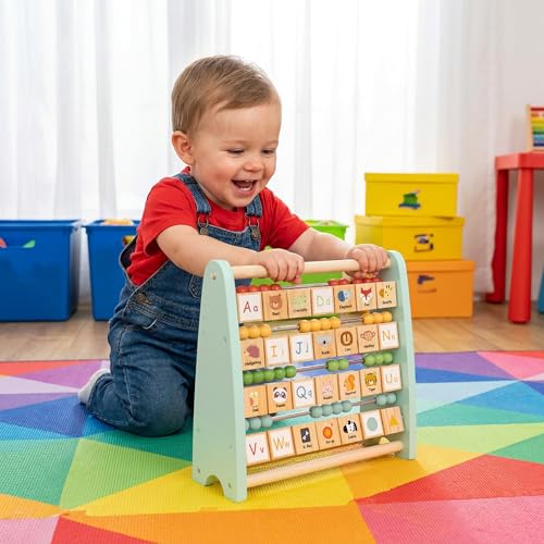 Wooden Abacus for Kids Math - Counting and ABC Alphabet Learning Toy for 3 4 5 Year Old, Montessori Toys Ages 2-5, Toddler Educational Toy, 80 Beads, 26 Letters, Preschool Gift