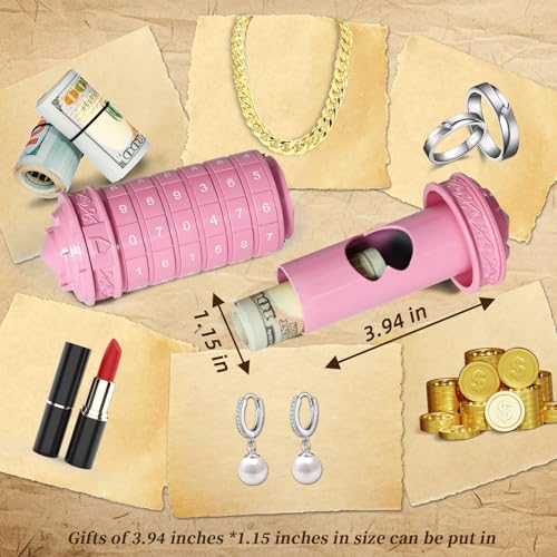 CoEjokno Da Vinci Code Numeric Cryptex Money Puzzle Box for Cash Gift, Jewelry Box with Hidden Compartment, Unique Puzzle Gift for Adults Brain Teaser Valentine’s Day Wedding & Anniversary Present - color: Pink