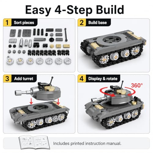 Micro Building Blocks Armored Phantom Tank Model Kit (4 Styles), Mini Cute Tank Set with Rotating Turret & Simulated Tracks,Develop Hands-on Skills (Wilderness F4 Tank (Gray)) - color: Wilderness F4 Tank (Gray)