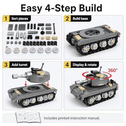 Micro Building Blocks Armored Phantom Tank Model Kit (4 Styles), Mini Cute Tank Set with Rotating Turret & Simulated Tracks,Develop Hands-on Skills (Wilderness F4 Tank (Gray)) - color: Wilderness F4 Tank (Gray)