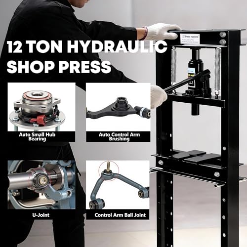 12T Steel Hydraulic Shop Press, Flat Head h-Frame Heavy Duty Press Machine