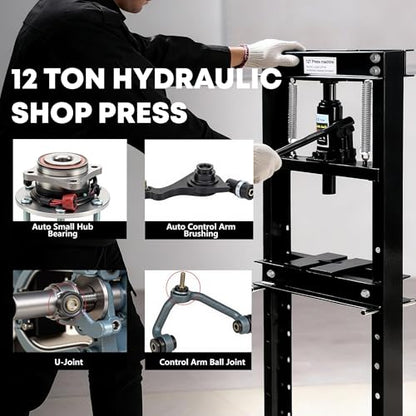 12T Steel Hydraulic Shop Press, Flat Head h-Frame Heavy Duty Press Machine