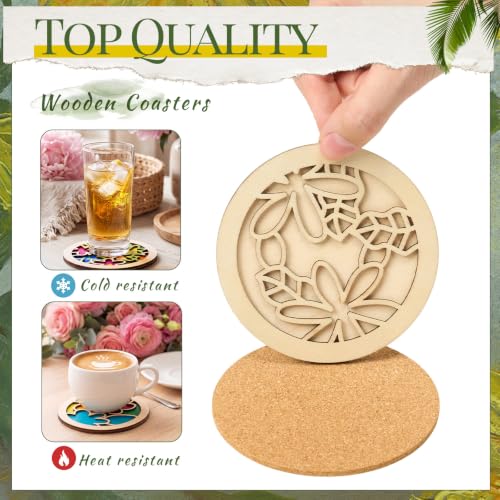 Reallnaive Wood Coasters Painting Kit DIY Craft, 12 Pcs, Floral - style: Floral