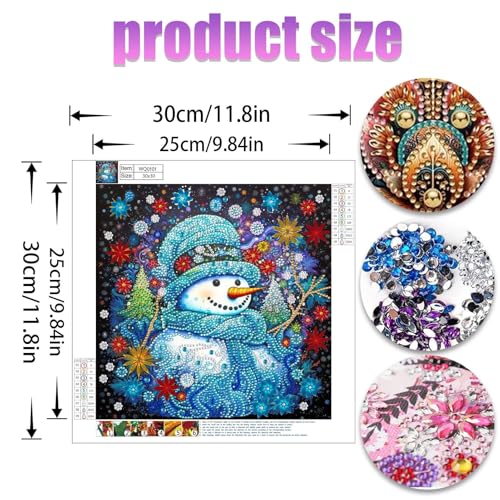 Special Shape Diamond Art Kits for Adults, 5D Diamond Painting Kits for Beginner, DIY Diamond Crystal Rhinestones Painting Kits for Home Wall Decor Gift Snowman Christmas 30x30cm/12x12in