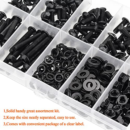 HELIFOUNER 380 Pieces M4 x 5mm /6mm /8mm /10mm /12mm /16mm /20mm, Button Head Socket Cap Screws Bolts Washers Nuts Kit, 10.9 Grade Alloy Steel, Full Threaded, Black - size: M4, style: Button Head