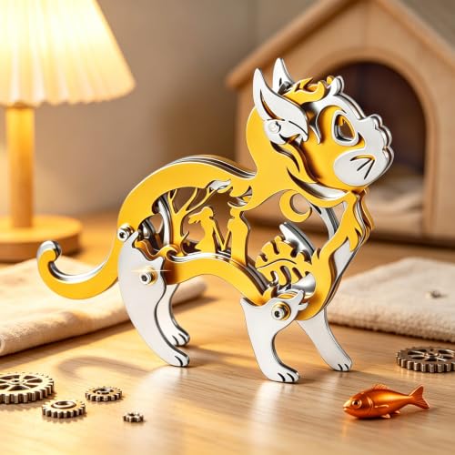 Orange Dream Cat Stainless Steel 3D Metal Puzzle Model Kit - color: C03-orange Dream Cat