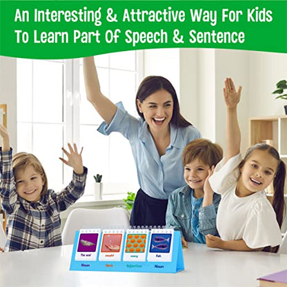 Sentence Flip Charts, 80 Double Sided Cards in Noun/Verb/Adjective/Preposition 40 New Sentence Building Freestanding Flip Chart Educational Learning Tool for School Supplies - style: Sentence-A