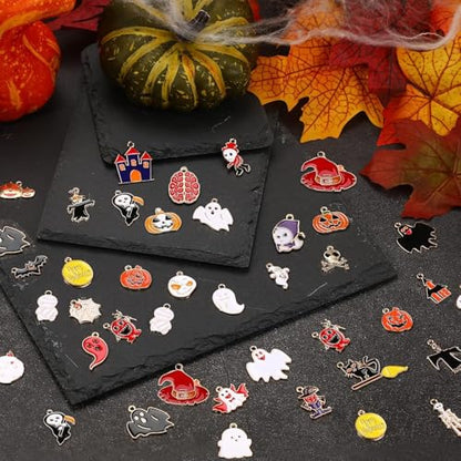 SANNIX 110Pcs 55 Pairs Halloween Charms Bulk Gold Enamel Jewelry Pendants - style: Halloween Charms-55 Pairs