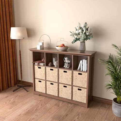 OSCHF 12-Cube Open Bookcase with Base, 3-Tier Wooden Bookshelf, Walnut - color: Walnut, size: 12-Cube