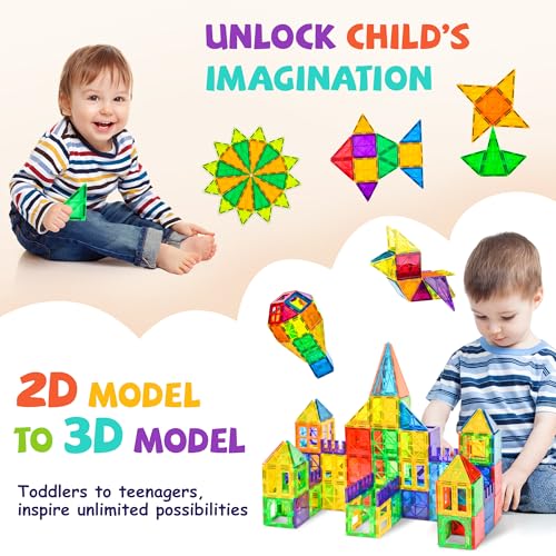 cossy 120Pcs Magnetic Tiles Magnetic 3D Building Blocks Set, Construction Toys for 3 4 5 6 7 8 Year Old Boy and Girl with Stronger Magnets, Educational Toys, Recreational, Conventional - size: 120 Pieces