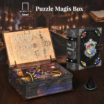MiniCity Magic Admissions Book Nook Kit, DIY 3D Wooden Puzzle with LED - color: Magic Admissions Guide