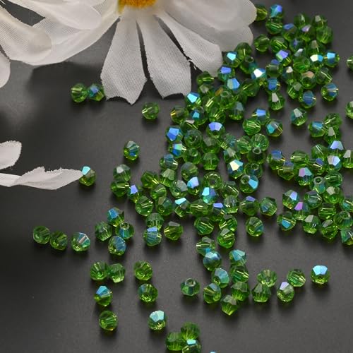 1000pcs 4 mm Bicone Crystal Beads Faceted Crystal Glass Beads Bulk for Jewelry Making DIY Necklace Bracelet Earring (Grass Green AB Color) - color: Grass Green AB