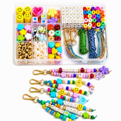 Kdpuei 421PCS Bead Keychain Making Kit, Keychain Bead Kit, DIY Bag Charm Set with Acrylic Heart Star Flower Alphabet Beads, Bead Keychain Kit, Jewerly Making Kit for Girls Women - size: 421PCS Bead Keychain Making Kit