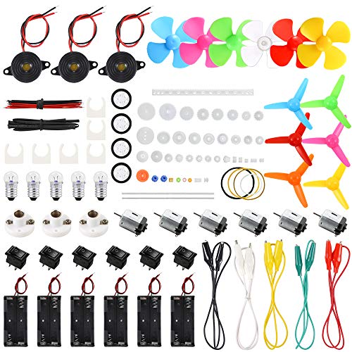 Sntieecr 6 Set 131 PCS DC Motors Kit, Mini Electric Motor 1.5-3V 15000RPM - style: 131 x Electric Circuit Kit