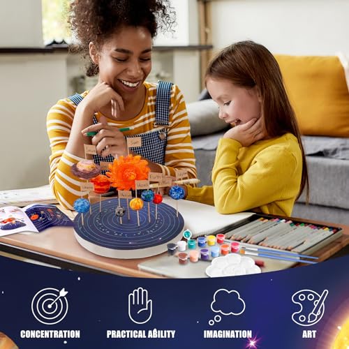 Ayfjovs Solar System Project Kit, Solar System Foam Balls Crafts for Kids School Projects to Learn Planets, Solar System Model Kit Includes Mixed Sizes Polystyrene Balls, Pigments for DIY, STEM Kits
