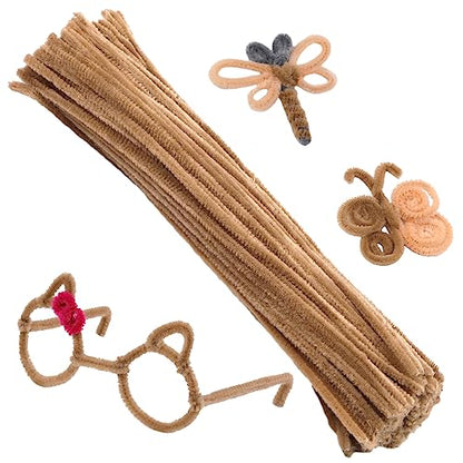 100 PCS Pipe Cleaners Craft, Soft Brown Pipe Cleaners Bulk, Chenille Stem - color: Coffee