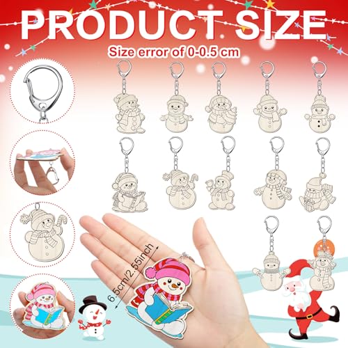 Trnayi 36 Pcs Unfinished Wood Keychain Color Your Own DIY Craft - style: Snowman