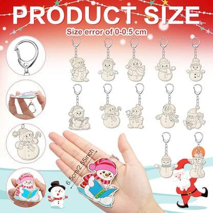 Trnayi 36 Pcs Unfinished Wood Keychain Color Your Own DIY Craft - style: Snowman