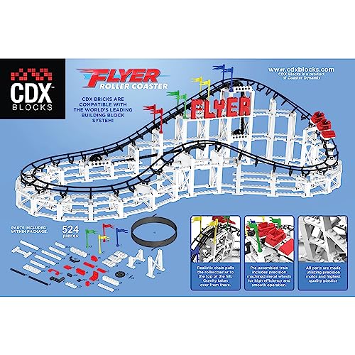 CDX Blocks: Flyer - 539 Pieces, Building Brick Set, Gravity Powered Roller Coaster Model, Promotes STEM Learning - style: Flyer