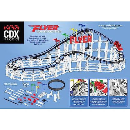 CDX Blocks: Flyer - 539 Pieces, Building Brick Set, Gravity Powered Roller Coaster Model, Promotes STEM Learning - style: Flyer