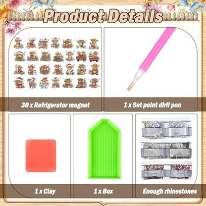 Remuuly 30 Pcs Christmas Diamond Painting Magnets Diamond Art Kit for Adult - color: Highland Cow