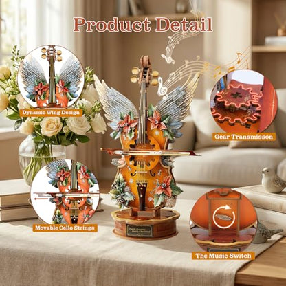 3D Wooden Puzzles for Adults, Flower Cello Music Box Model Kit - color: Holly Cello