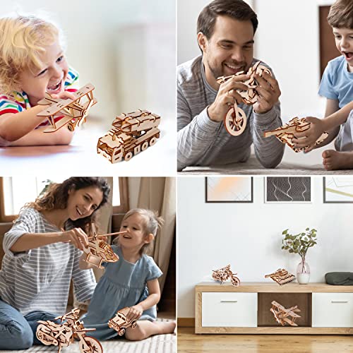calary 3D Wooden Puzzle Simulation Animal Dinosaur Assembly DIY Model Toy for Kids and Adults,Set of 6 - style: B- Miliatary Vehicles