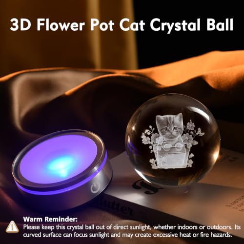 IFOLAINA Cat Themed Gifts for Women 3D Crystal Ball for Her Mom Girls - color: Flower Pot Cat