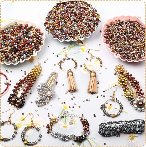 2000pcs Brown Red Glass Seed Beads Bulk -Small Pony, Waist & Spacer Beads for Bracelet, Necklace & Jewelry Making, DIY Craft Projects(4mm 6/0) - color: Brown Red, size: 4mm