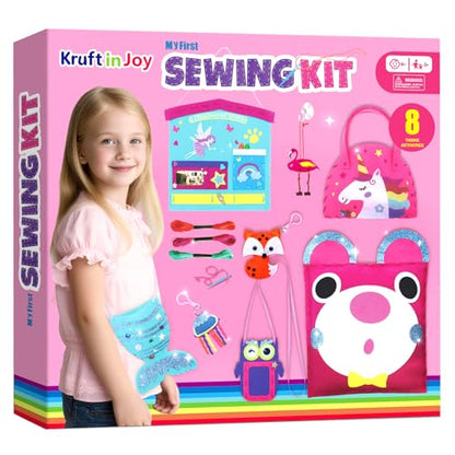 Kruft in Joy My First Sewing Kit Fun Felt Craft for Kids-8 Easy DIY Project twiggle Stuffed Animal Doll Plush Pillow Bag Charms Unicorn Mermaid Bear Fox Owl,Learn to Sew Embroidery Gift for Girl 5 12
