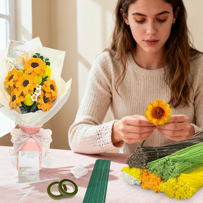 LINAYE 500 PCS Pipe Cleaners Craft, 6 Colors Pipe Cleaners Flowers Kit, Chenille Stems for Crafts with Instruction Wrapping Paper, Stems Art and Craft Supplies Yellow - color: Yellow
