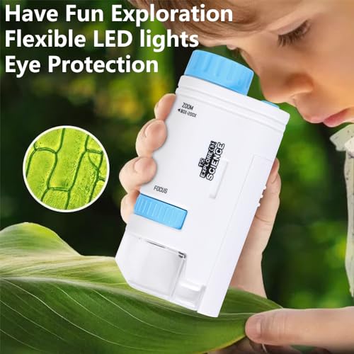 Microscope Pocket Handheld Miniscope 80X-200X Portable Microscope with LED Light for Learning Education Exploring (Blue)