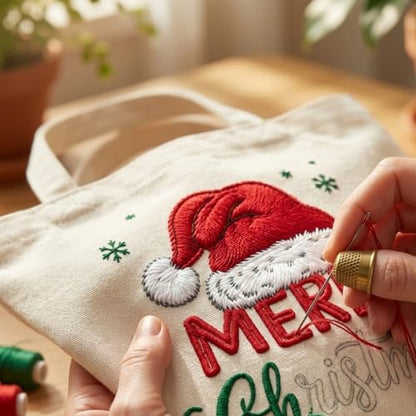 ARTopet Embroidery Tote Bag Kit for Beginners Christmas Canvas Cross Stitch Handbag with Hoops Needles Threads Reusable Grocery Bag for Women-Poinsettia - color: Poinsettia