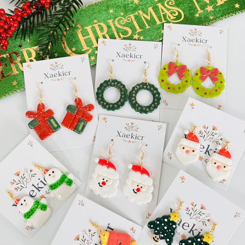 Xaekicr Christmas Polymer Clay Cutters Set – 8 Pcs Holiday Clay Earring Cutters for DIY Jewelry Making, Santa Tree Wreath Gifts – Clay Tools for Polymer Clay Molds Projects - color: 2C color