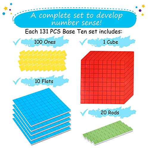 Simply magic 131 PCS Jumbo Magnetic Base Ten Blocks for Math, Math Cubes