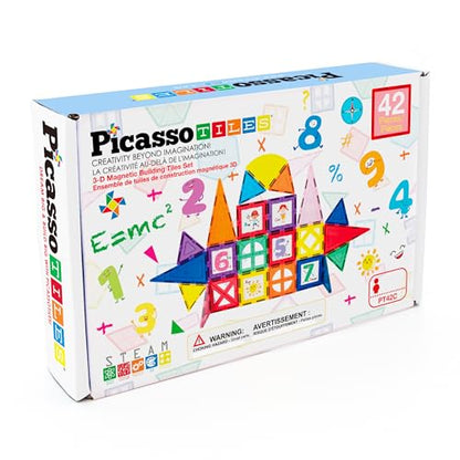 PicassoTiles Magnetic Building Blocks with Tiles and Click-in Educational Graphic Arts Magnet Construction Toy Set STEM Learning Playset Child Brain Development Stacking Playboard - color: Red