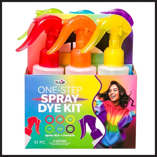 Tulip One-Step Spray Dye Kit, Easy Spray Application with 6 Colors & 4 Stencils Included, Party Activity, Outdoor Fun, Birthday Gift, Create Permanent Fashion Designs