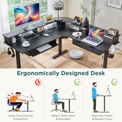RedLemon 60 Inches L Shaped Electric Standing Desk, Carbon Fiber Black - color: Carbon Fiber Black, size: 60"X60"