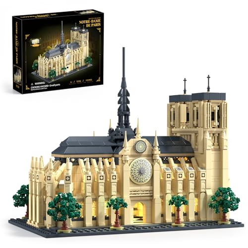 Notre Dame de Paris Architecture Building Set with LED Light, 1757 Pcs Collectible Model of Paris Landmark Building Blocks for Adults, Birthday Gift for Boys Girls 14+