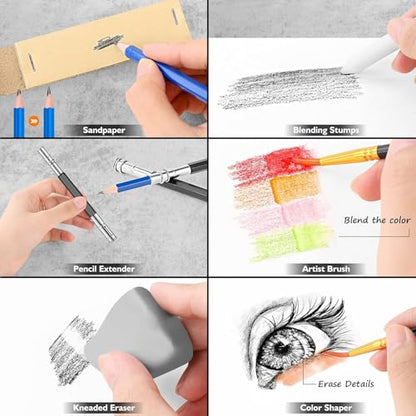 Caliart 176PCS Art Supplies Sketching Kit, 100 Sheets 3-Color Sketch Book - color: Green